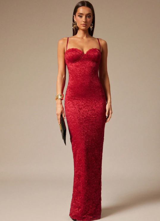 DELLA LACE MAXI DRESS - RED