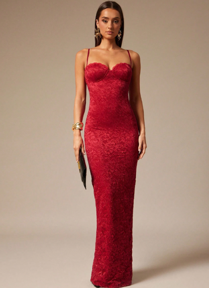 DELLA LACE MAXI DRESS - RED