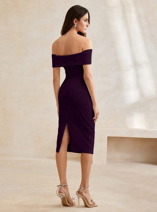 LOTTA OFF-SHOULDER MIDI DRESS -PURPLE