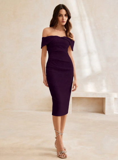 LOTTA OFF-SHOULDER MIDI DRESS -PURPLE