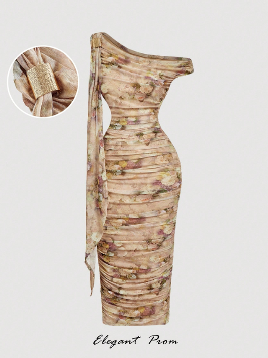PEACHY FLORAL MIDI DRESS