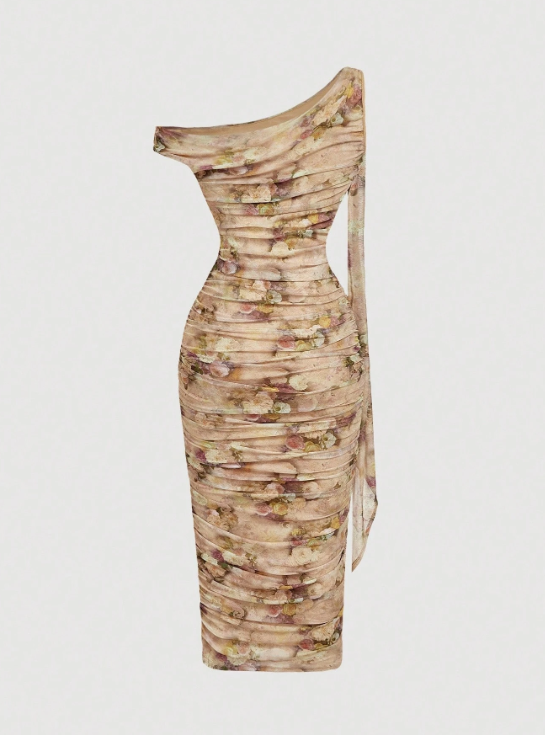 PEACHY FLORAL MIDI DRESS