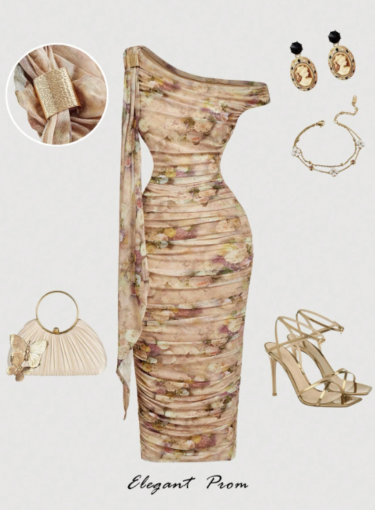 PEACHY FLORAL MIDI DRESS