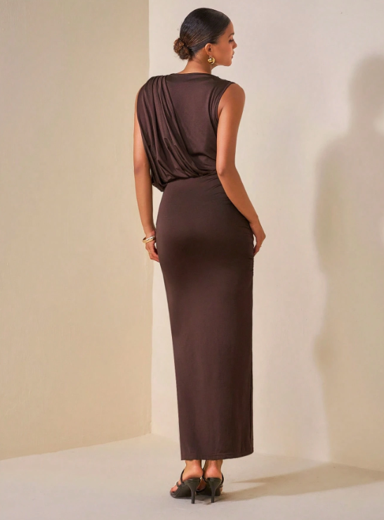 CELINE MIDI DRESS - BROWN