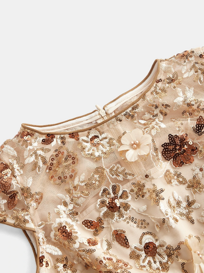 MAEVA CHAMPAGNE SEQUIN MIDI DRESS