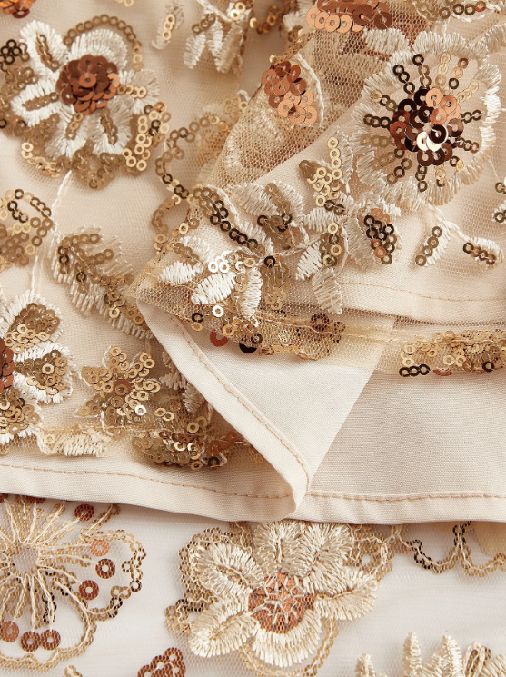 MAEVA CHAMPAGNE SEQUIN MIDI DRESS