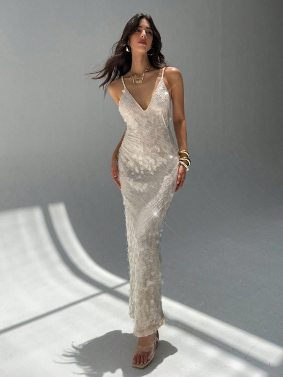 SHEENA SEQUIN DRESS-Apricot