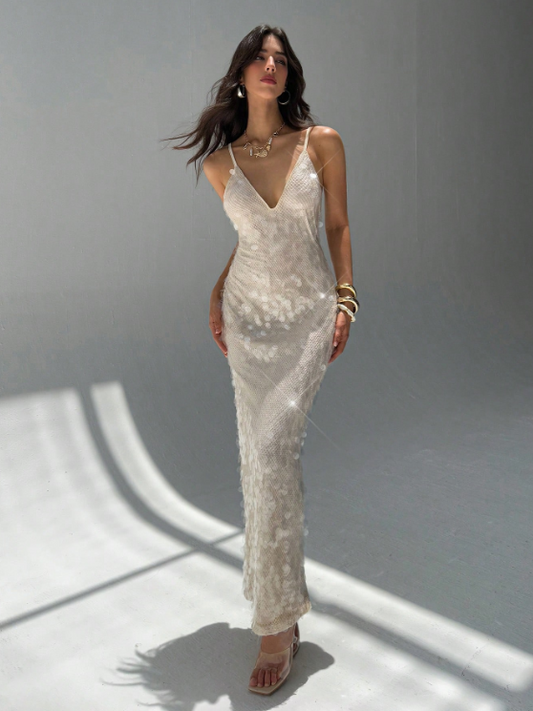 SHEENA SEQUIN DRESS-Apricot