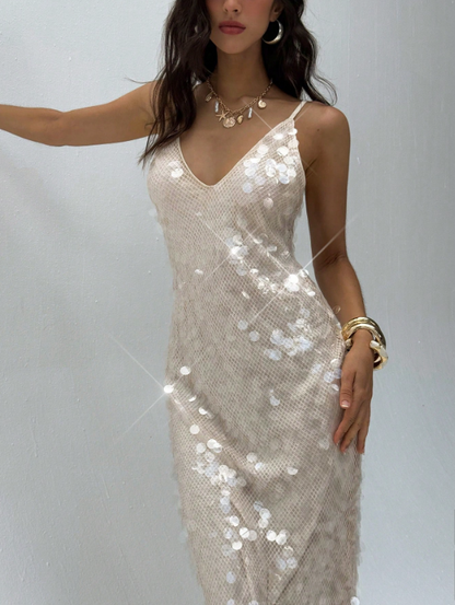 SHEENA SEQUIN DRESS-Apricot
