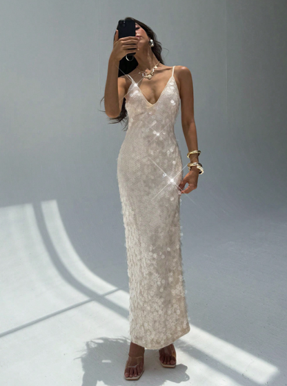 SHEENA SEQUIN DRESS-Apricot