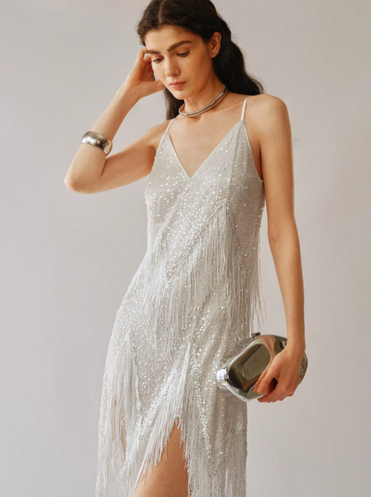 KYLIE TASSEL SEQUIN DRESS