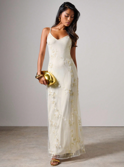 KELLY EMBROIDERY FLORAL MAXI DRESS