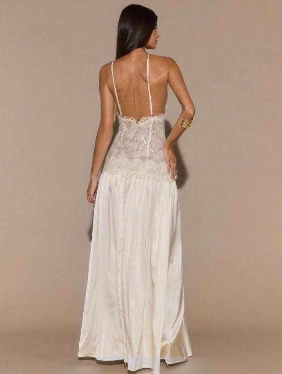 CONSTANCE APRICOT LACE MAXI DRESS