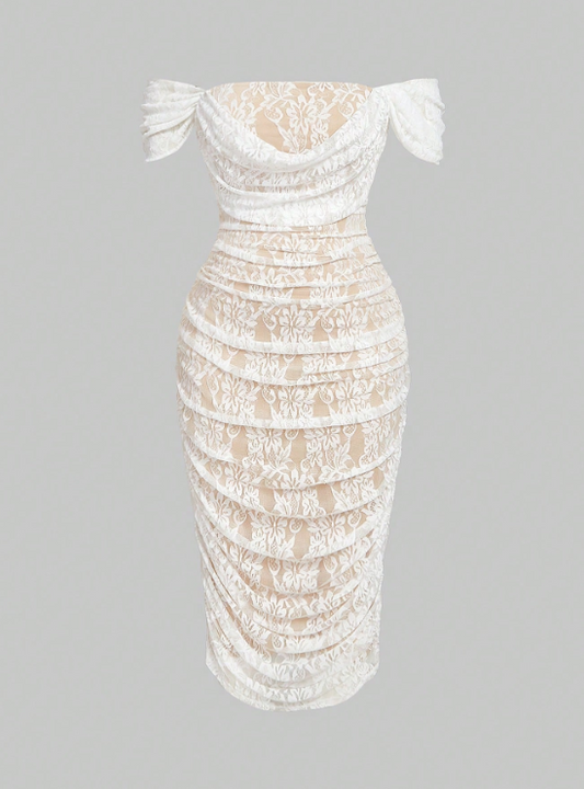 SANDRA LACE OFF-SHOULDER DRESS