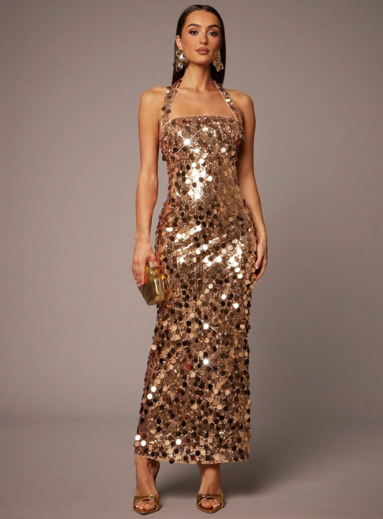 KIM SEQUIN COCKTAIL DRESS-GOLD