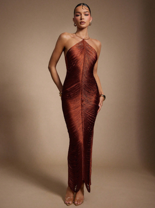 SARA TASSEL FRINGE MAXI DRESS