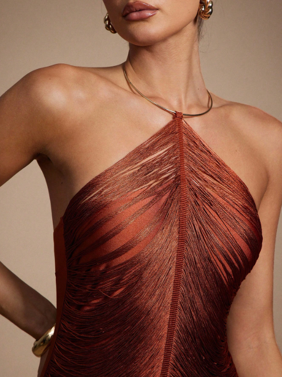 SARA TASSEL FRINGE MAXI DRESS