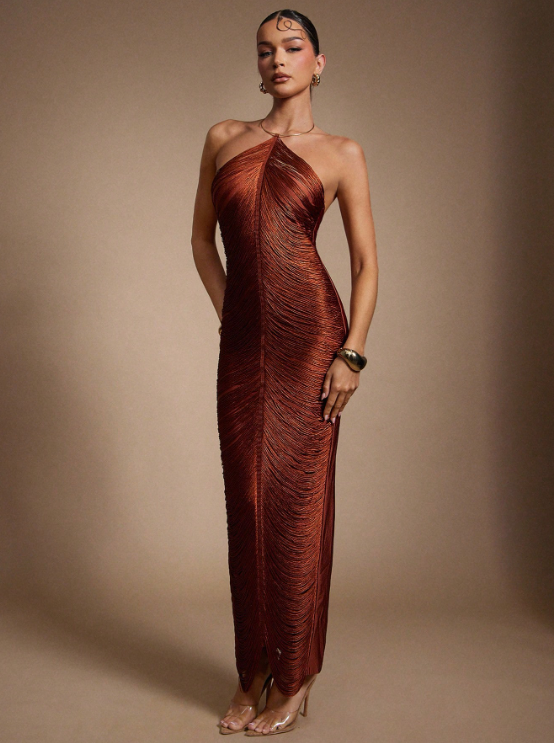 SARA TASSEL FRINGE MAXI DRESS