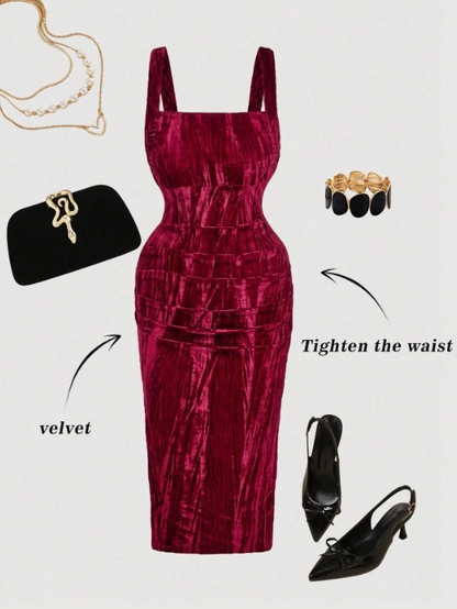 CLARA VELVET MIDI DRESS-BURGUNDY