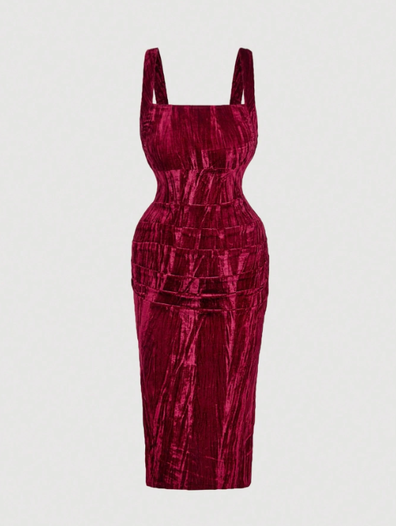 CLARA VELVET MIDI DRESS-BURGUNDY