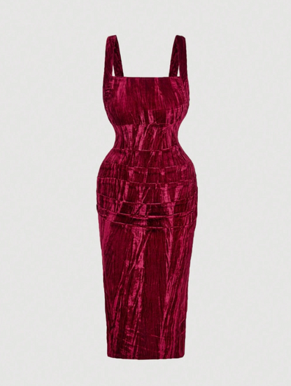 CLARA VELVET MIDI DRESS-BURGUNDY