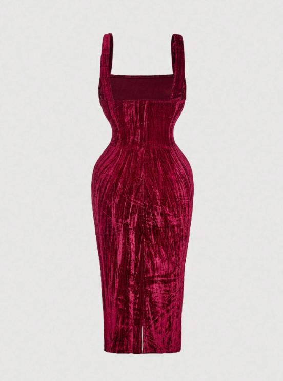 CLARA VELVET MIDI DRESS-BURGUNDY