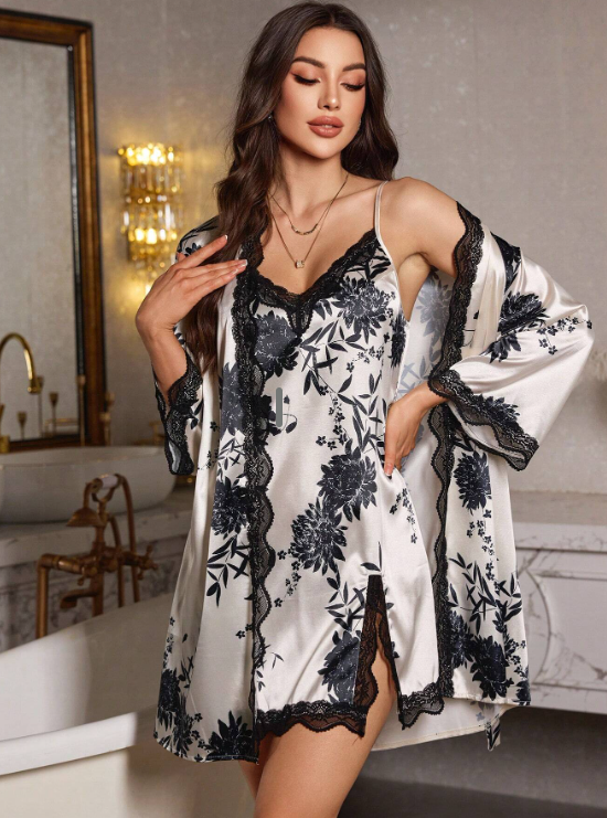 LuxeNights Lace Floral Sleepwear Set