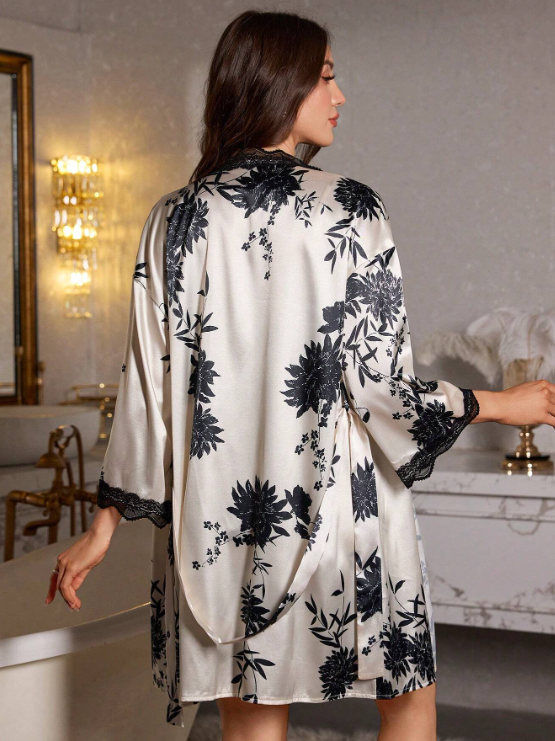 LuxeNights Lace Floral Sleepwear Set