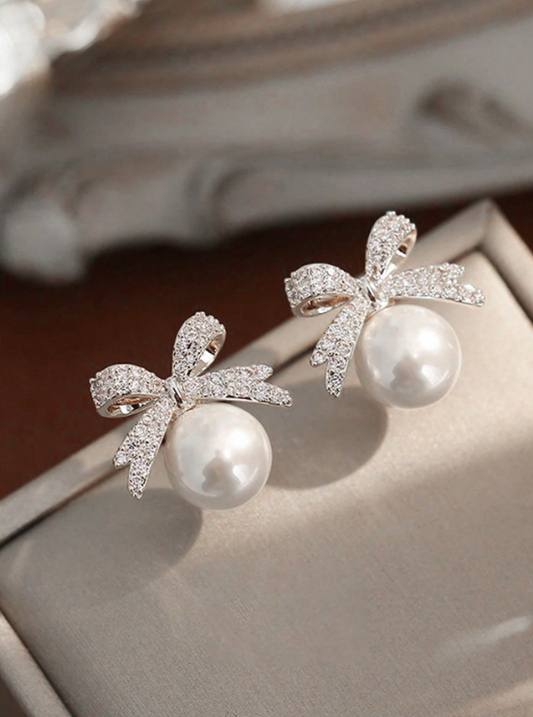Cassidy Bow Faux Pearl Earrings