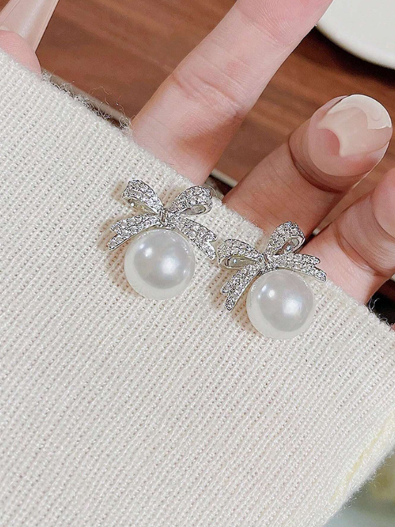 Cassidy Bow Faux Pearl Earrings