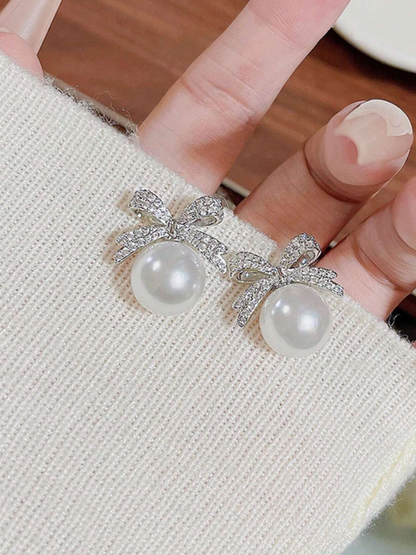 Cassidy Bow Faux Pearl Earrings