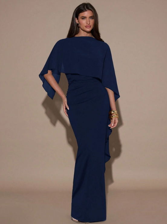 Eloise Shawl Maxi Dress - Dark Blue