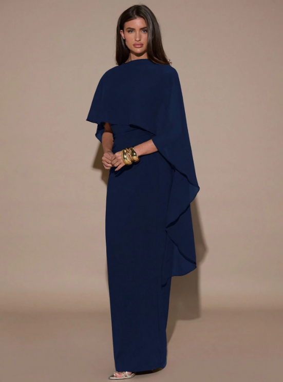 Eloise Shawl Maxi Dress - Dark Blue