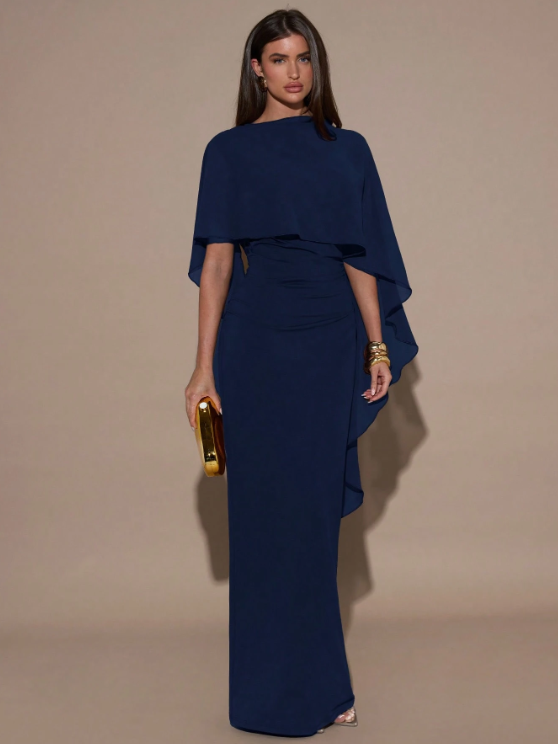 Eloise Shawl Maxi Dress - Dark Blue