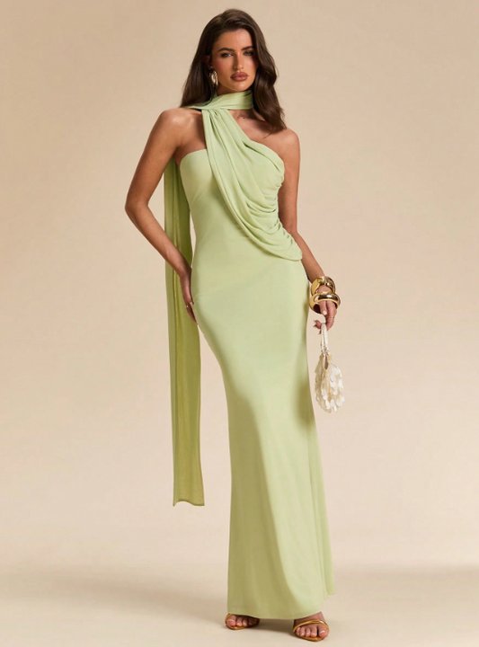 Soph Asymmetric Shoulder Tie-Up Dress