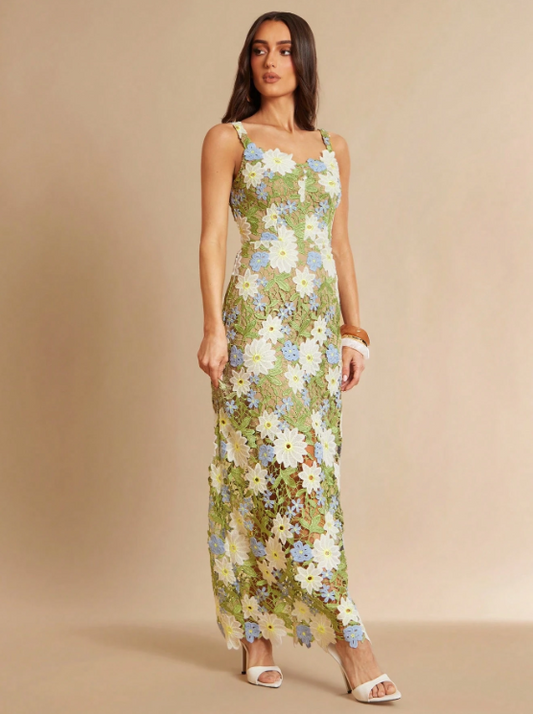 Marguerite Embroidered Floral Lace Maxi Dress