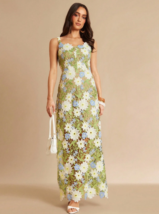 Marguerite Embroidered Floral Lace Maxi Dress