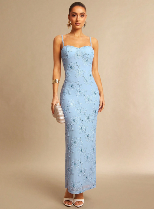 Heather Floral Embroidery Maxi Dress