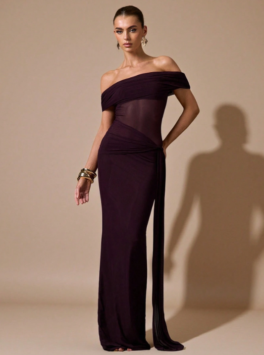 Kelly Off-The-Shoulder Waist See-Through Maxi Dress