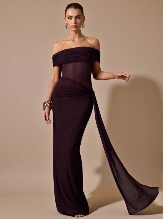 Kelly Off-The-Shoulder Waist See-Through Maxi Dress