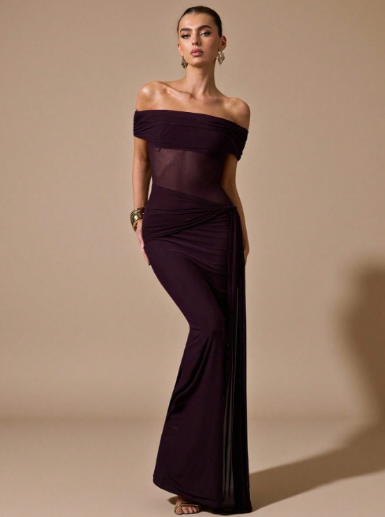 Kelly Off-The-Shoulder Waist See-Through Maxi Dress