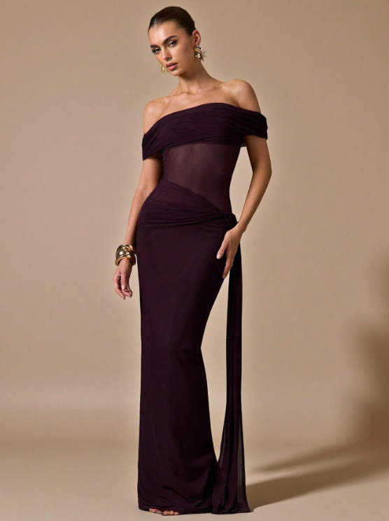 Kelly Off-The-Shoulder Waist See-Through Maxi Dress