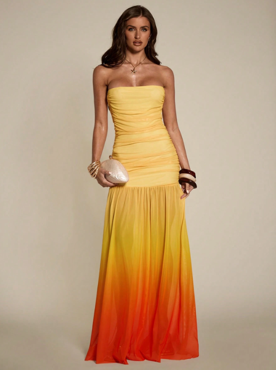 Stéphanie Yellow Strapless Maxi Dress