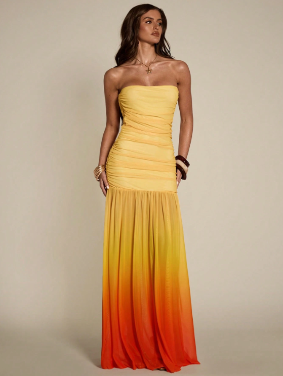 Stéphanie Yellow Strapless Maxi Dress