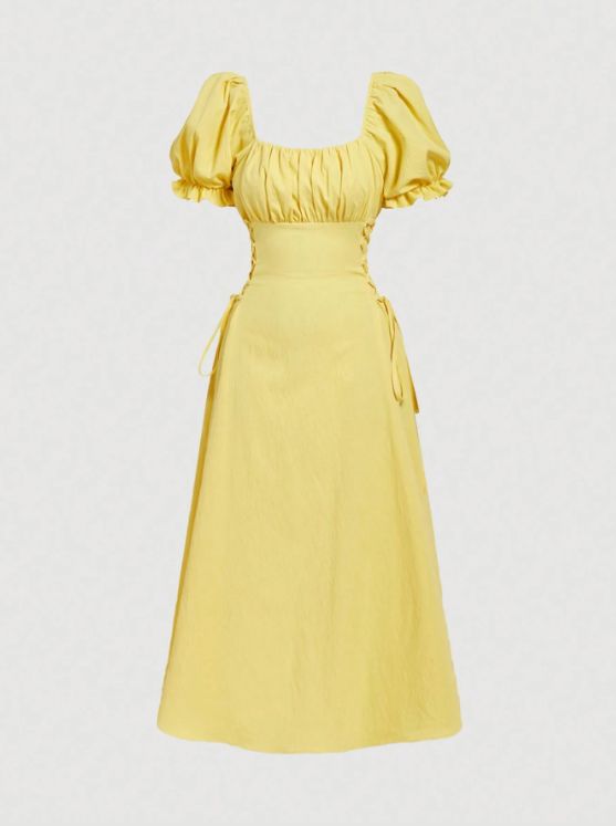 Marina Puff Sleeve Tie Waist Midi Dress