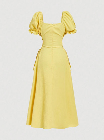 Marina Puff Sleeve Tie Waist Midi Dress