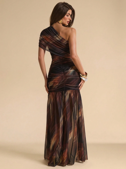Estelle Asymmetrical Shoulder Maxi Dress