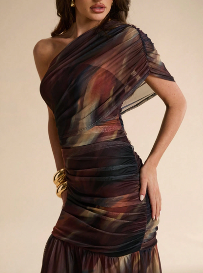 Estelle Asymmetrical Shoulder Maxi Dress