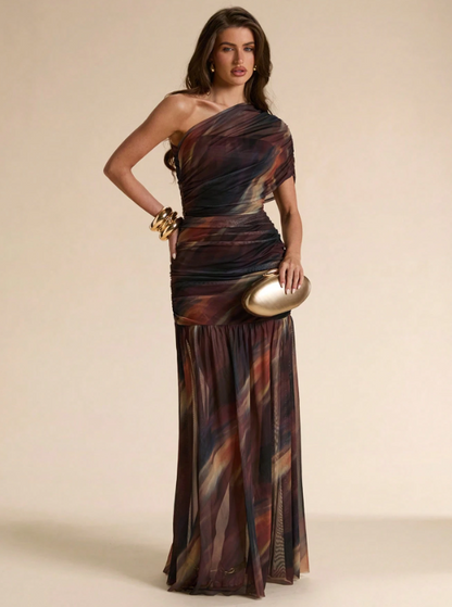 Estelle Asymmetrical Shoulder Maxi Dress