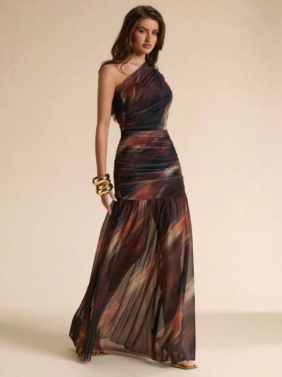 Estelle Asymmetrical Shoulder Maxi Dress